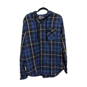 Men’s Arizona blue plaid button up with hoodie